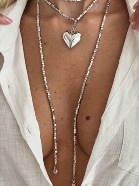 Anthropologie Silver Layered Heart Charm Necklace